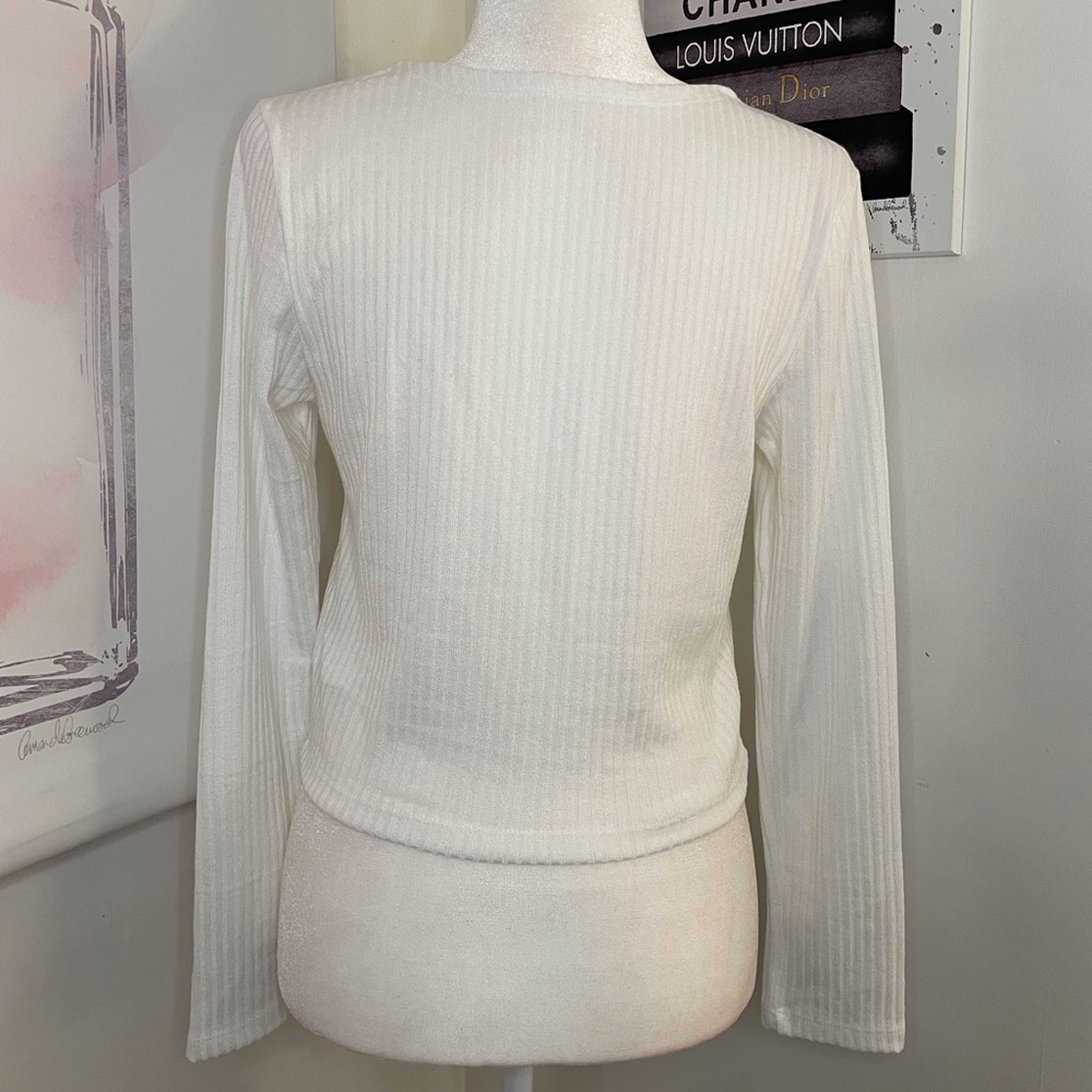 Sweatyrocks Long Sleeve Ribbed Knit Ruched Top White Size Large - Picture 3 of 12